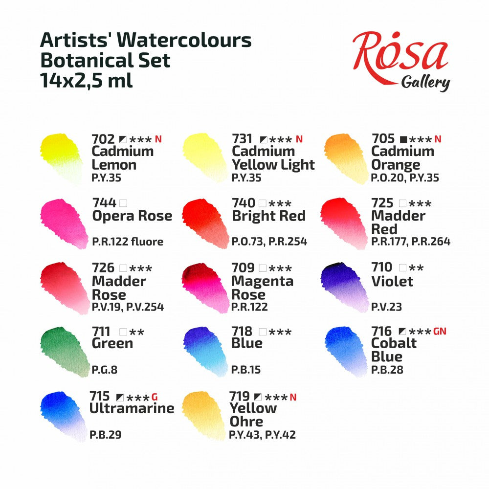 Rosa Gallery Artist's Watercolour Botanical Set of 14