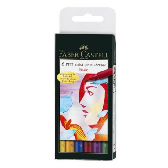 PITT Pen Brush Wallet of 6 Basic Colours