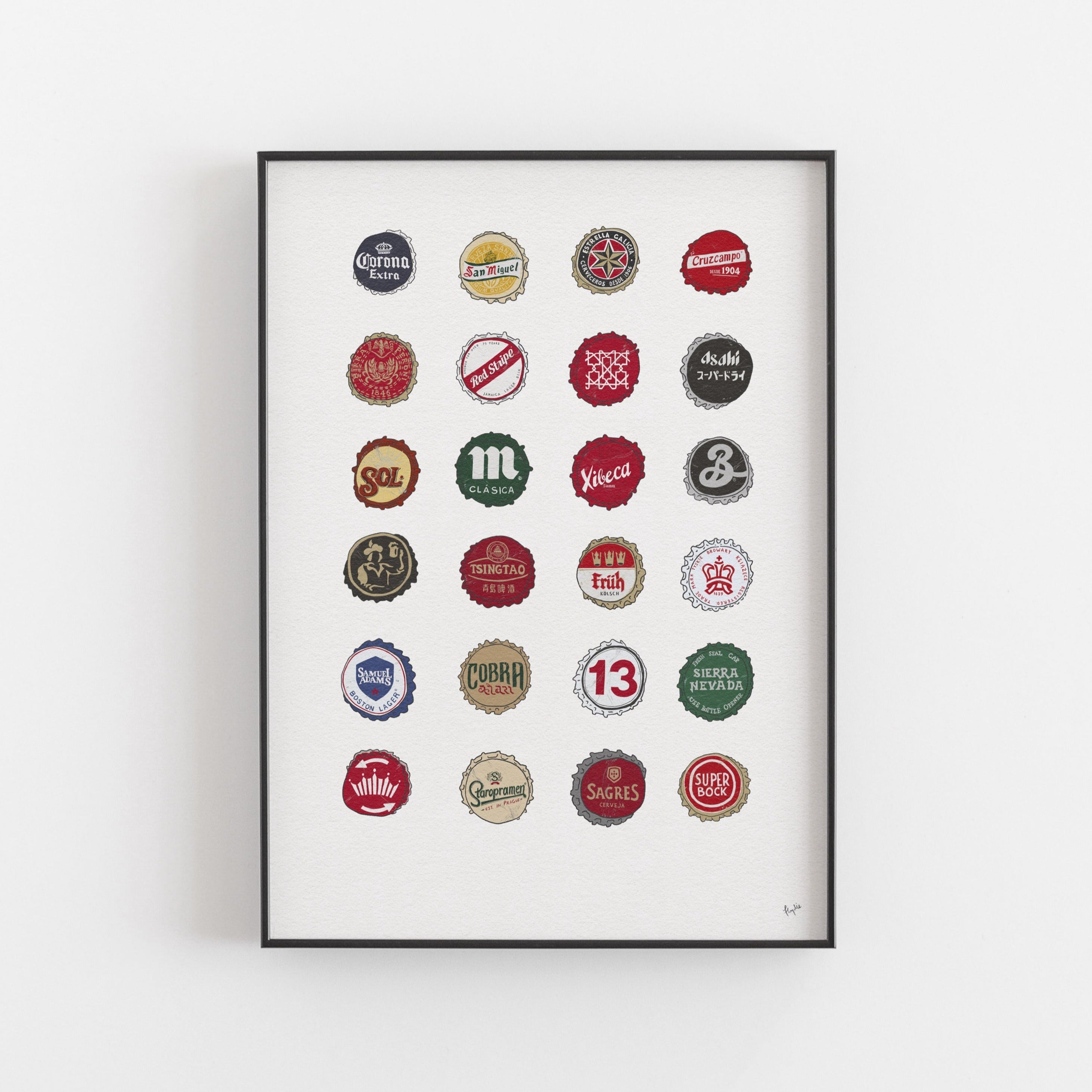 Beer Bottle Caps Art Print | Craft Beer Illustration Wall Art – The ...
